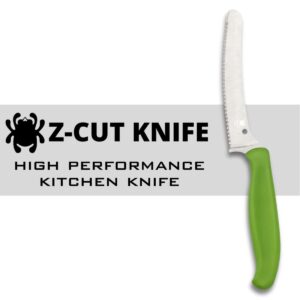 Spyderco Z-Cut Kitchen Knife with 4.3" Blunt Tip CTS BD1N Stainless Steel Blade and Durable Green Polypropylene Handle - SpyderEdge - K13SGN