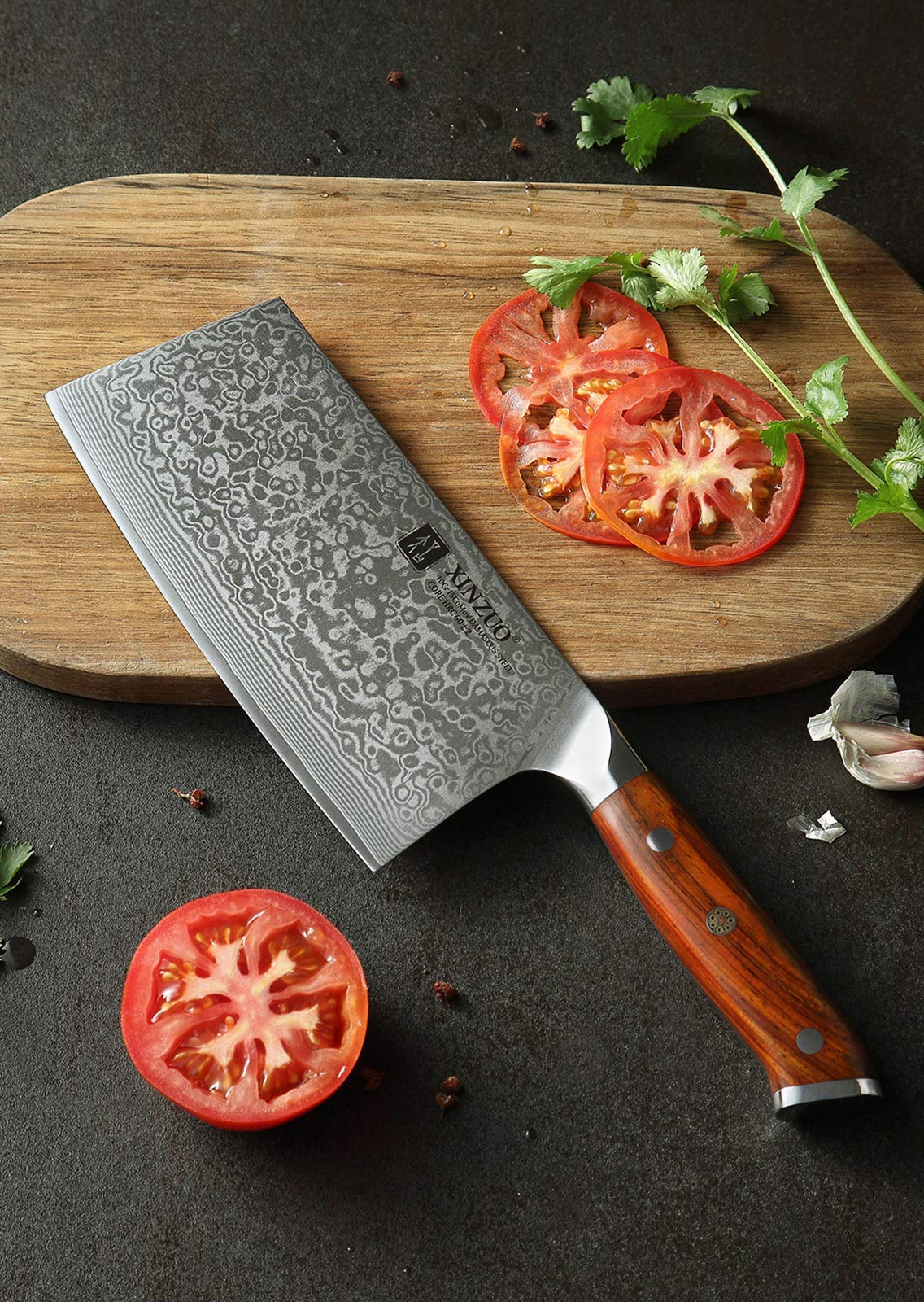 XINZUO Cleaver Knife, Damascus Steel 7 Inch Chinese Chef Knife Professional Butcher Knife Sharp Kitchen Knife Meat Vegetable Knife, Ergonomic Rosewood Handle-Yu Series