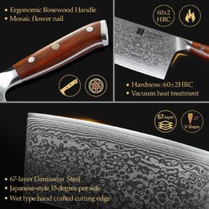 XINZUO Cleaver Knife, Damascus Steel 7 Inch Chinese Chef Knife Professional Butcher Knife Sharp Kitchen Knife Meat Vegetable Knife, Ergonomic Rosewood Handle-Yu Series