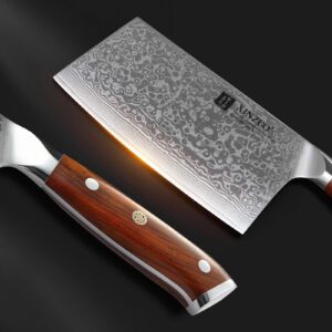 XINZUO Cleaver Knife, Damascus Steel 7 Inch Chinese Chef Knife Professional Butcher Knife Sharp Kitchen Knife Meat Vegetable Knife, Ergonomic Rosewood Handle-Yu Series