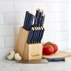 Farberware Triple Riveted Knife Block Set, 15-Piece, Navy and Gold