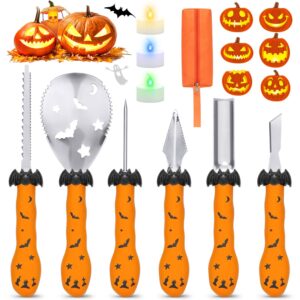 luxby halloween pumpkin carving kit, heavy duty stainless steel pumpkin carving tools set, 6 pcs professional pumpkin cutting carving stencils for adults & kids for halloween decoration jack-o-lantern