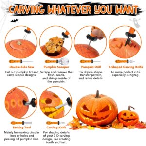 Luxby Halloween Pumpkin Carving Kit, Heavy Duty Stainless Steel Pumpkin Carving Tools Set, 6 PCS Professional Pumpkin Cutting Carving Stencils for Adults & Kids for Halloween Decoration Jack-O-Lantern