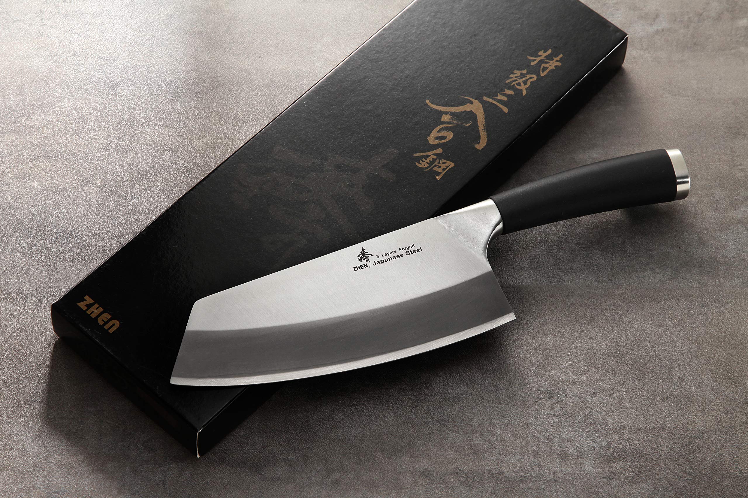 ZHEN Japanese VG-10 3-Layer Forged High Carbon Stainless Steel Light Vegetable Chopping Chef Knife/Cleaver, 7-inch, TPR Handle