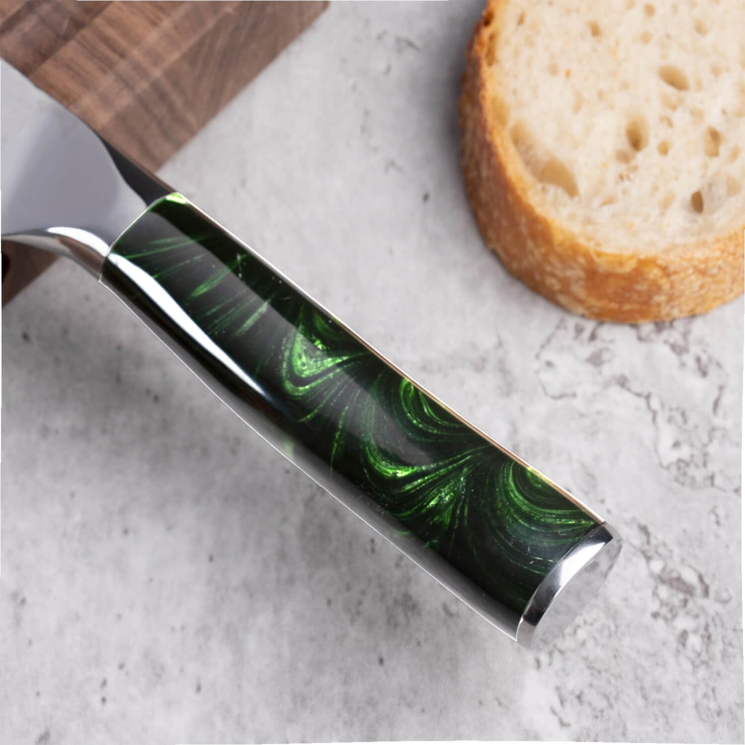 SENKEN Engraved Japanese Kitchen Knife Set with Beautiful Green Resin Wood Handles - Wasabi Collection - Chef's Knife, Bread Knife, Cleaver Knife, Paring Knife, & More (8-Piece Chef Knife Collection)