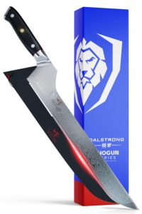 dalstrong slicing knife - offset blade carving knife - 12 inch - shogun series elite - japanese aus-10v super steel kitchen knife - g10 - damascus - vacuum treated - sheath - bread knife, meat slicer