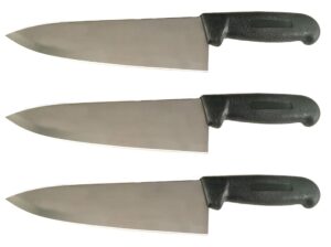 cozzini cutlery imports 8" chef knife assorted colors and packs - razor sharp commercial kitchen cutlery - cook's knives (3 pack - black)