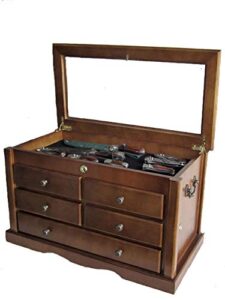knife collector solid wood display case cabinet tool storage cabinet with glass top cover lockable walnut finish