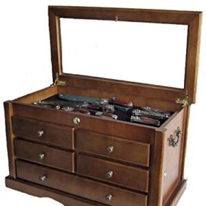 Knife Collector Solid Wood Display Case Cabinet Tool Storage Cabinet with Glass Top Cover Lockable Walnut Finish