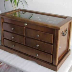 Knife Collector Solid Wood Display Case Cabinet Tool Storage Cabinet with Glass Top Cover Lockable Walnut Finish