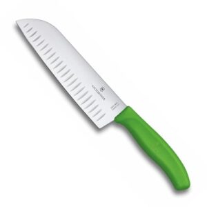 santoku knife with 7" fluted edge blade and green handle