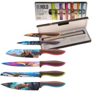 chef's vision jurassic knife set bundle with behold wall-mounted magnetic holder silver