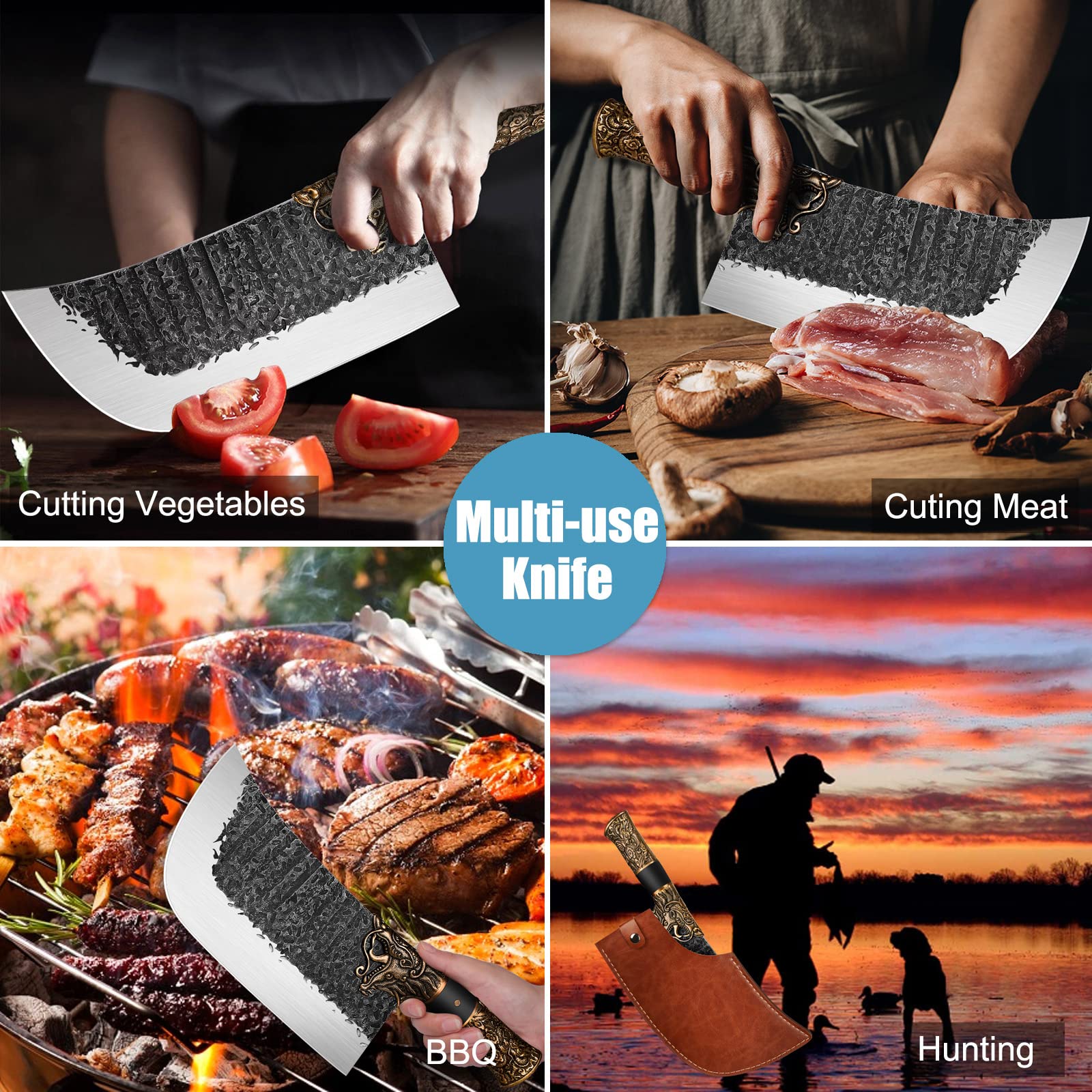 univinlions Meat Cleaver Butcher Knife Bone Cleaver Knife Heavy Duty Bone Chopper Knife with a Sheath for Kitchen Outdoor Birthday Christmas Gift Idea Men