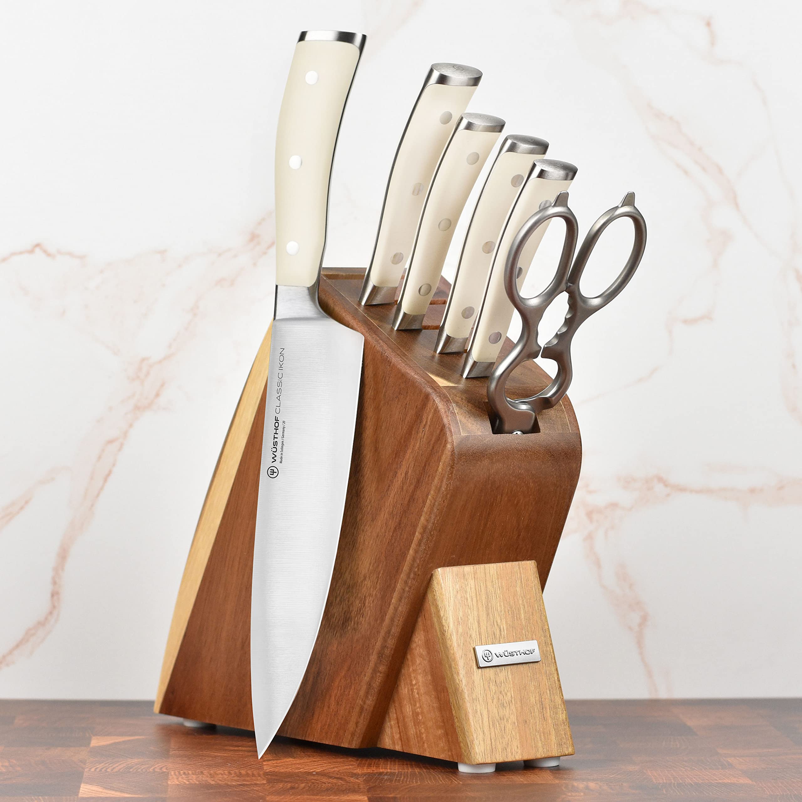 Wusthof Classic Ikon Creme 7 Piece Slim Knife Block Set (Acacia Block)