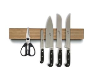 jn home - magnetic knife strip bamboo 16 inch - multipurpose versatile hanging, no drill option, self adhesive, modern, clean