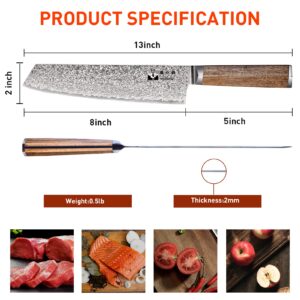 8 inch Damascus Kiritsuke Chef Knife, Peeling Knife 3.5-inch 67-Layer Damascus with VG10 Cutting Core,Full Tang Ergonomic Natural Wood Handle for Peeling