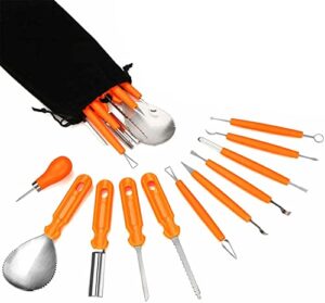 pumpkin carving kit halloween pumpkin carving tools, halloween 11 piece professional stainless steel pumpkin carving kit, pumpkin cutting supplies tools kit for adults kids brand: