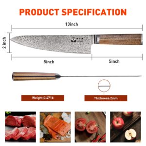 Damascus Steel Chef Knife 8 inch, Paring Knife 3.5 inch 67-Layer Damascus with VG10 Cutting Core Kitchen Knives with Full Tang Ergonomic Natural Wood Handle