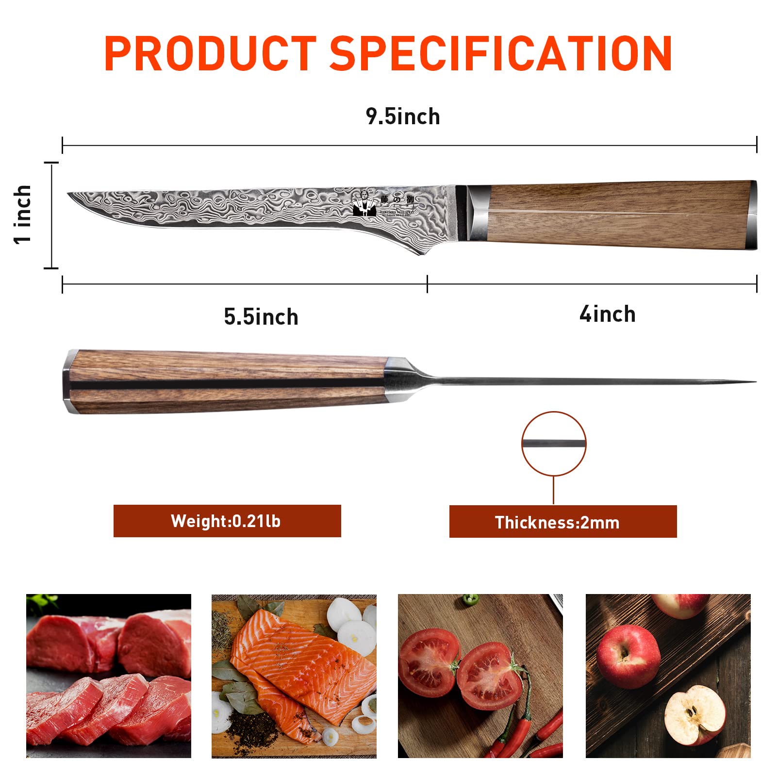 FUJUNI Damascus Chef Knife 8 inch, Boning Knife 5.5 inch VG-10 Cutting Core 67-Layer Damascus with Ergonomic Natural Wood handle, Gift Box