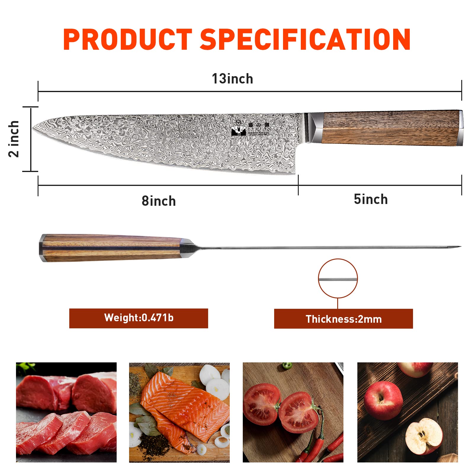 FUJUNI Damascus Chef Knife 8 inch, Boning Knife 5.5 inch VG-10 Cutting Core 67-Layer Damascus with Ergonomic Natural Wood handle, Gift Box