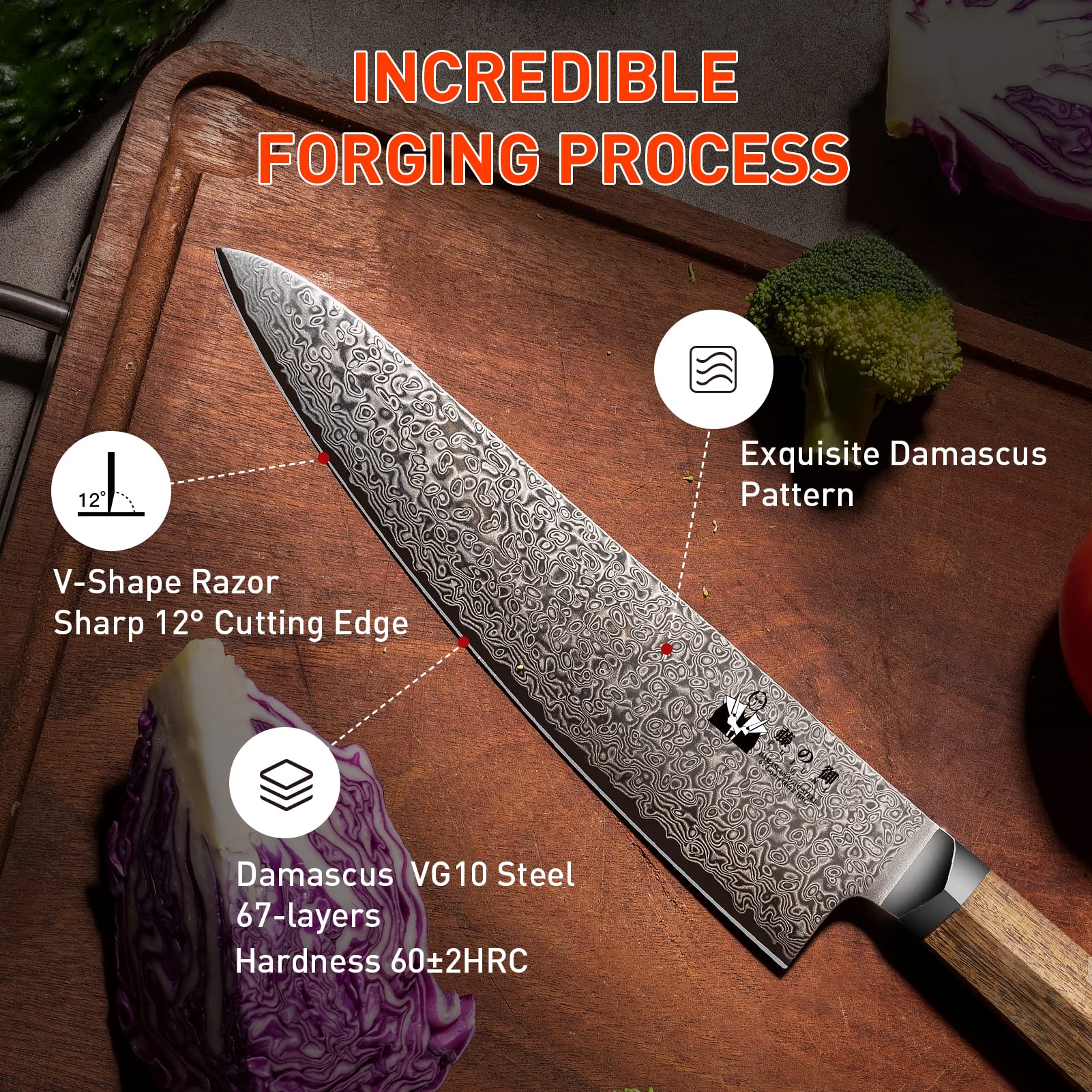 FUJUNI Damascus Chef Knife 8 inch, Boning Knife 5.5 inch VG-10 Cutting Core 67-Layer Damascus with Ergonomic Natural Wood handle, Gift Box