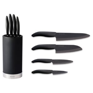 kyocera revolution kitchen knife block set, blade sizes: 7-inch, 5.5-inch, 4.5-inch, 3-inch, black