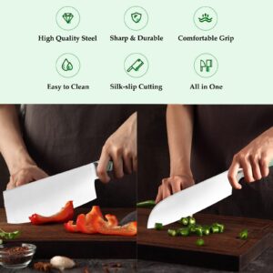 Kitchen Knife Set, Retrosohoo 5-Pieces Stainless Steel Full Tang Hollow Handle Knife Set for Kitchen, Green Sharp Knife Block Sets with Gift Box Good for Love Family Friends (Green)