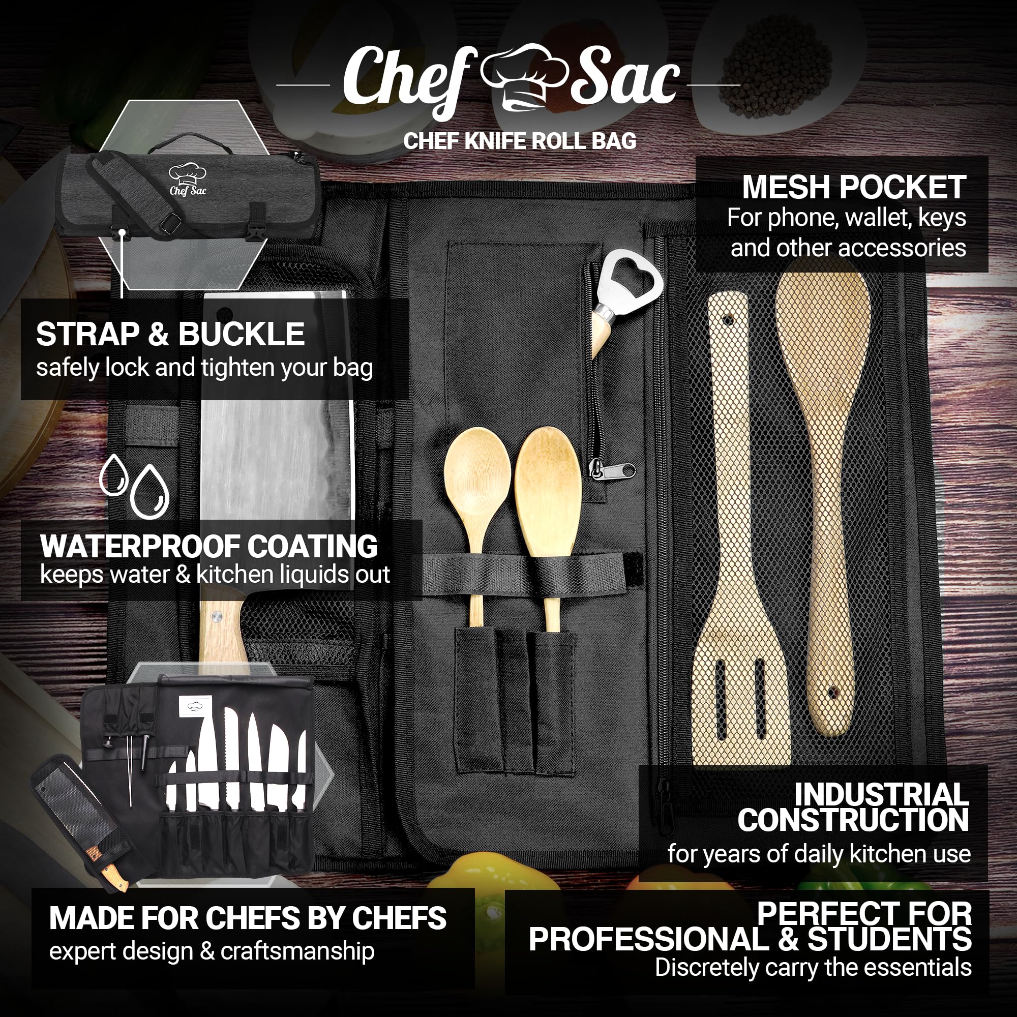 Chef Knife Roll Bag | 8+ Slots for Knives & Kitchen Tools | Water Resistant Knife Bag | Knife Carrying Case Only, Tools Not Included | Chef Knife Bag for Professional Chefs & Culinary Students (Blue)