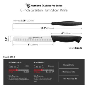 Humbee Chef 8-Inch Carving Knife with Granton Edge for Turkey Ham Meat Slicing and cutting NSF Certified CP5-8 Black