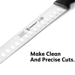 Humbee Chef 8-Inch Carving Knife with Granton Edge for Turkey Ham Meat Slicing and cutting NSF Certified CP5-8 Black