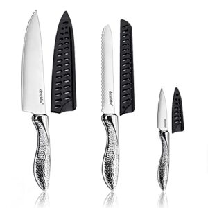 dearithe kitchen knife set 3 piece, high carbon stainless steel professional chef knife set, sharp knife with sheath, knives set for kitchen