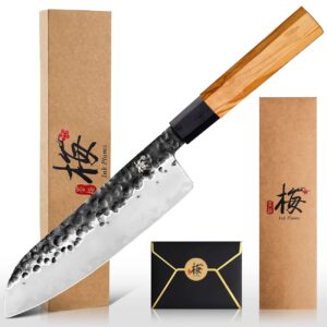 ink plums santoku chef’s knife 7 inch,japanese sharp blade kitchen knife with olivewood handle and beautiful gift box
