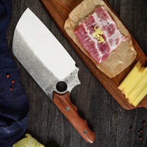 9/11pcs Chef's Knife Set - Hand Forged Boning Knife, High Carbon Steel Chef's Knife, Full Tang Bone Cleaver with Sheath, Serbian Cleaver for Outdoor Camping, BBQ, Kitchen (11)