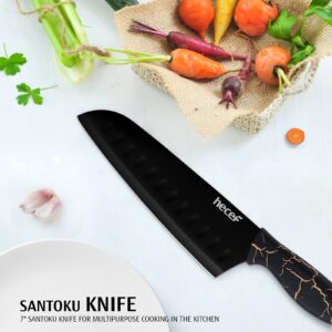 hecef 5 PCS Non-stick Coated Kitchen Knife Set with PP Handle and Protective Sheath, Exclusive Black Chef knife set, Scratch Resistance & Rust Proof (Lightning pattern)