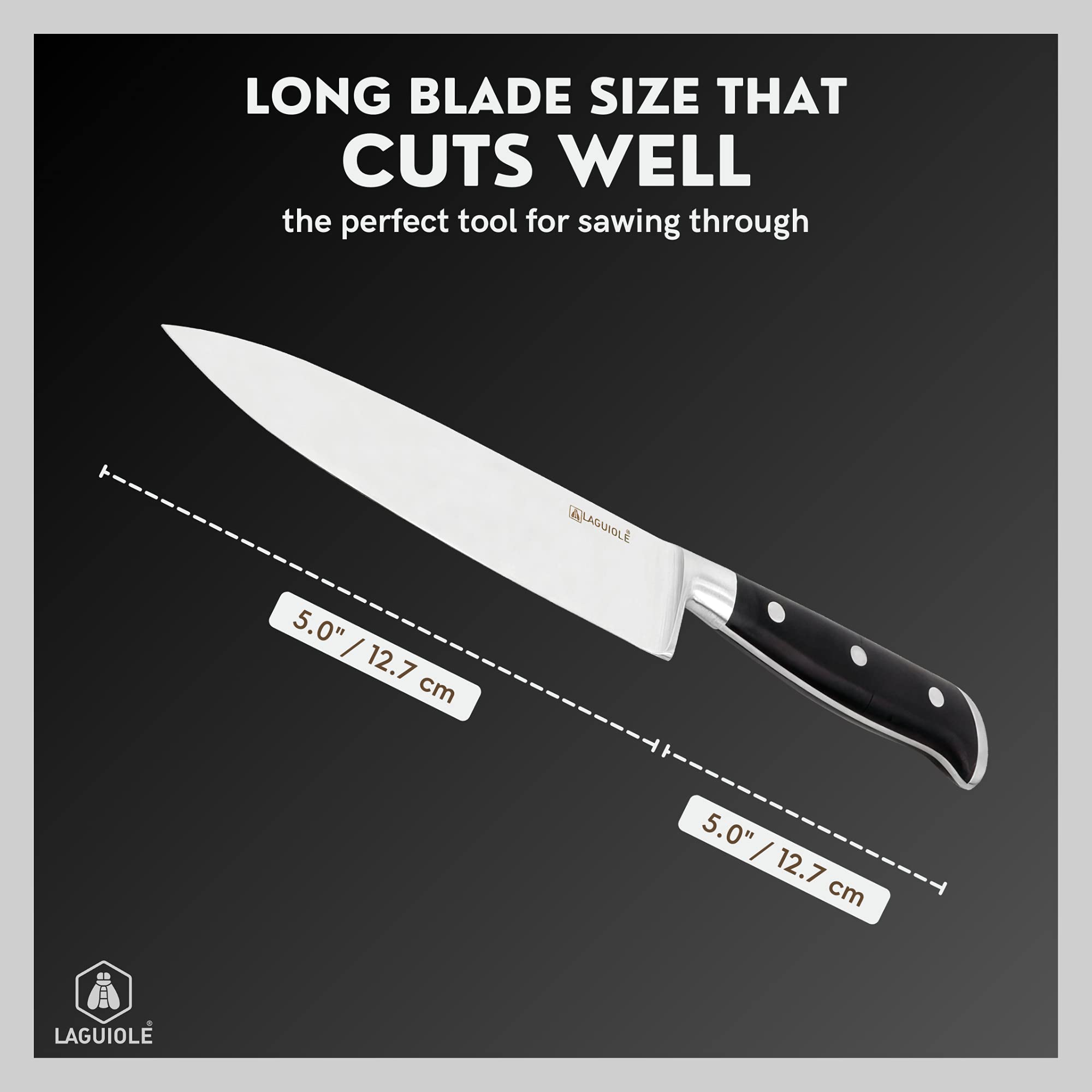 LAGUIOLE 8-Inch Professional Chef Knife - Stainless Steel Kitchen Knife with Ergonomic Handle - Effortlessly Sharp & Easy to Sharpen - Best for Cutting, Chopping & Slicing Meats, Vegetables & Fruits