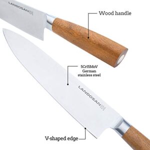 LANDOSAN Chef Knife 8 inch Precision Forged Kitchen Vegetable Chef's Knife High-Carbon Stainless Steel Blade Cook’s Knives Ergonomic Wood Handle Cutlery for Home Kitchen and Restaurant