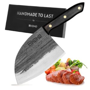 hdmd serbian chefs knife hand forged meat cleaver knife for meat cutting, full tang serbian knife high carbon steel butcher knife kitchen cleaver knife