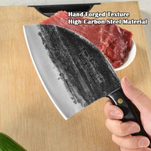 HDMD Serbian Chefs Knife Hand Forged Meat Cleaver Knife For Meat Cutting, Full Tang Serbian Knife High Carbon Steel Butcher Knife Kitchen Cleaver Knife