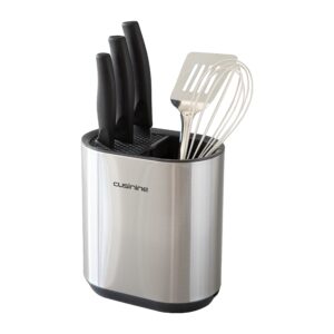 knife block and utensil holder for kitchen counter storage organization, stainless-steel holder with built-in water drip tray