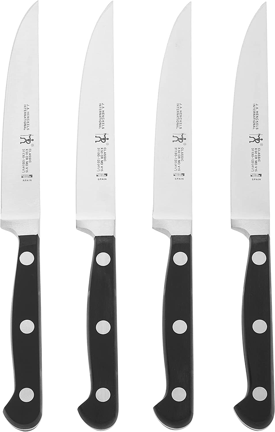 HENCKELS Classic Razor-Sharp Steak Knife Set of 4 and Bread Knife, German Engineered
