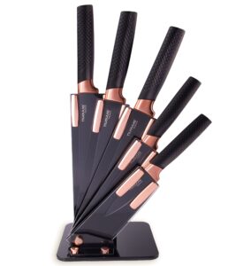 nuovva kitchen knife block set copper 5 piece set with knives clear acrylic block stainless steel blades