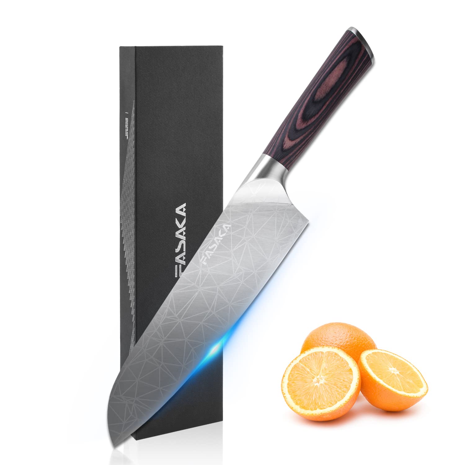 FASAKA 8 inch Santoku Knife, Japanese Chef Knife, Professional Knife for Kitchen, German High Carbon Stainless Steel Full Tang Handle Sharp Durable Kitchen Knife Ideal for Housewarming Gift