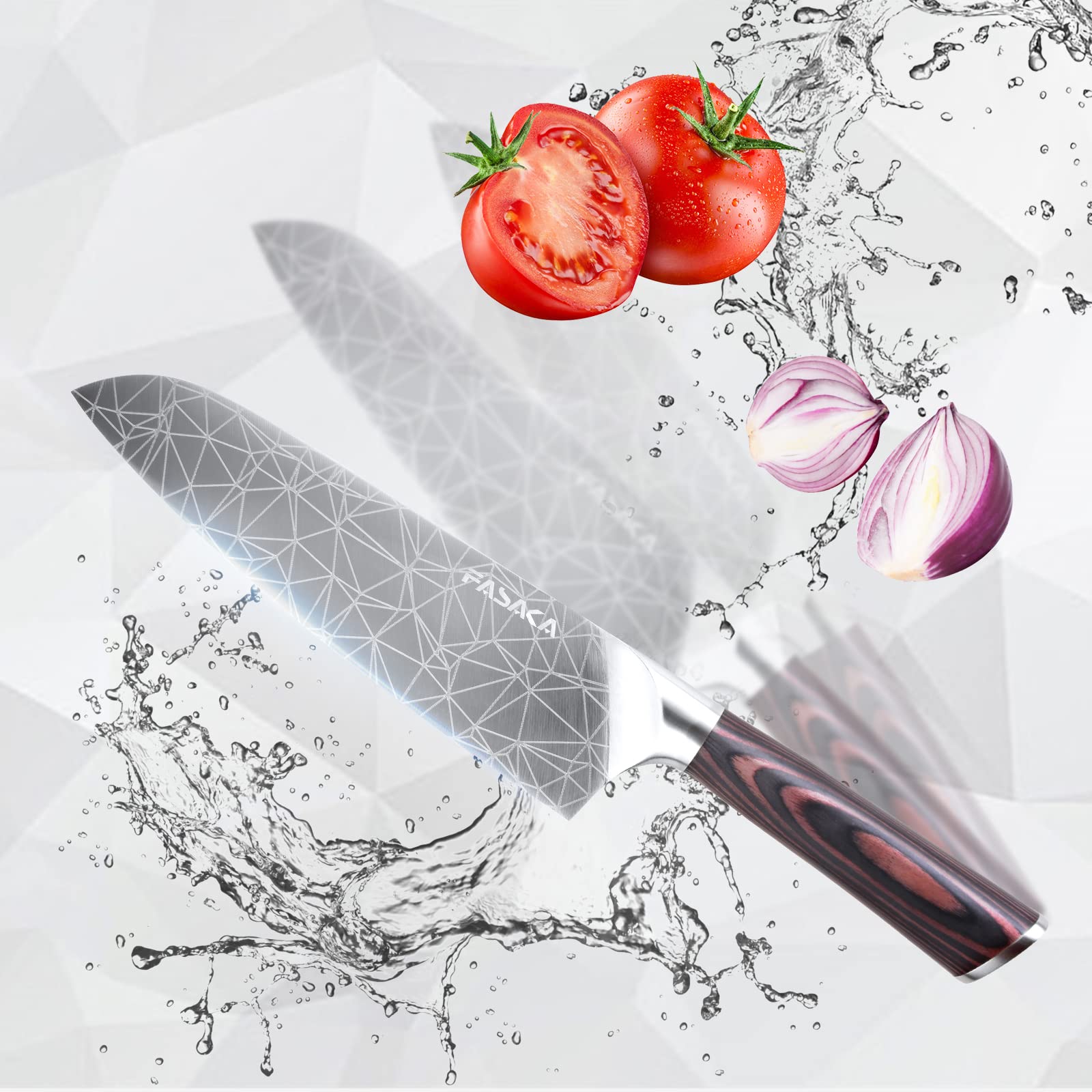 FASAKA 8 inch Santoku Knife, Japanese Chef Knife, Professional Knife for Kitchen, German High Carbon Stainless Steel Full Tang Handle Sharp Durable Kitchen Knife Ideal for Housewarming Gift