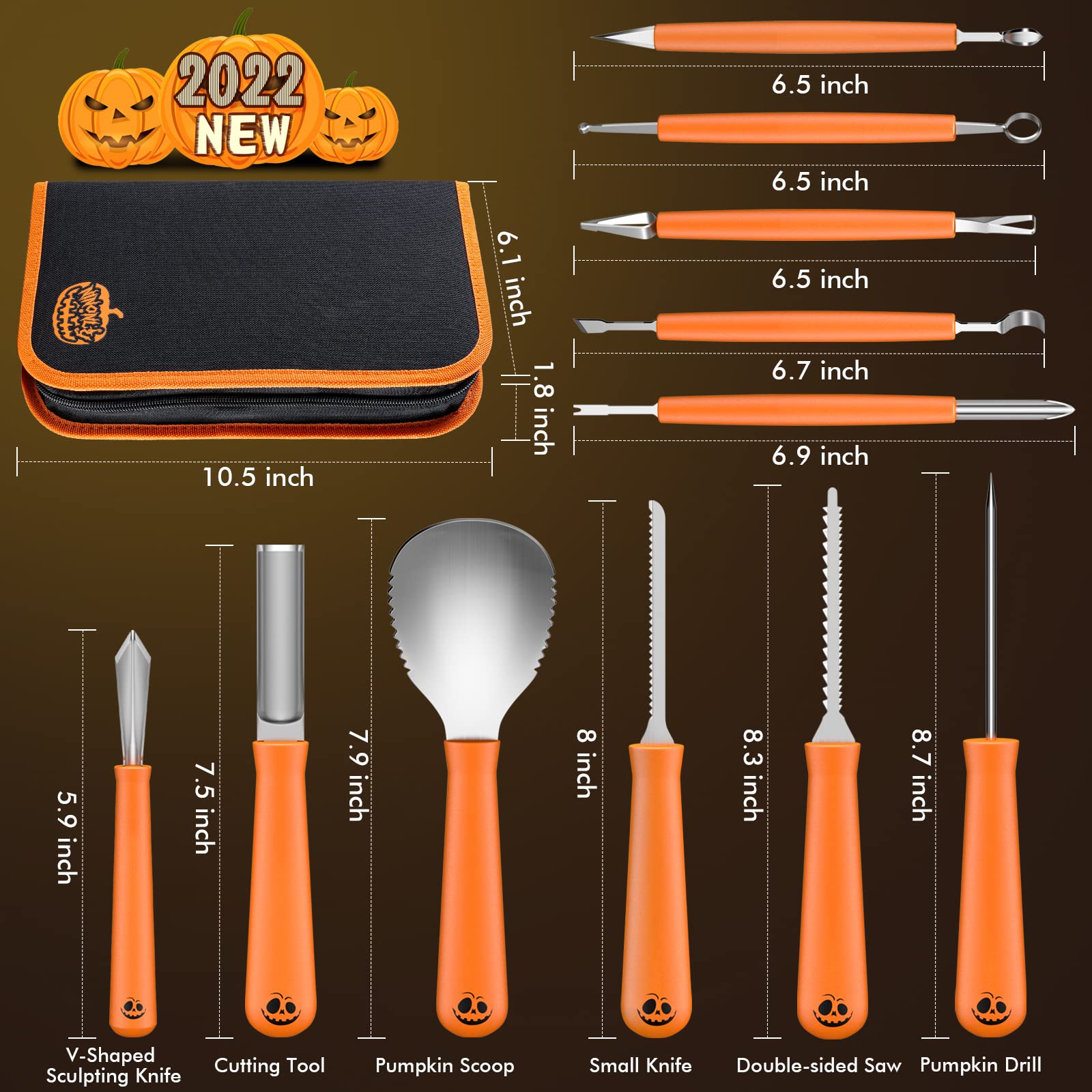 Ninonly Pumpkin Carving Kit, Professional 17Pcs Stainless Steel Pumpkin Knives Tools with Carrying Bag Pumpkin Carver Pumpkin Sculpting Set for Adults Kids Halloween Party Decorating Jack-O-Lanterns