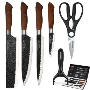 kitchen cutting knives set for home, sharp knives set for the kitchen non-stick blades and ergonomic design handles, chef knife set with gift box including peeler and shears