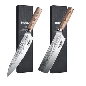 huusk japan knife professional kitchen knife boning and gyutou knife set for meat bones and greens cutting high carbon steel sharp chef knife with ergonomic pakkawood handle and gift box for family re