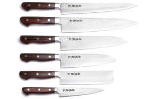 yoshihiro vg-10 16 layer hammered damascus stainless steel chef knife 6pc set - made in japan