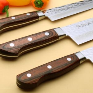 Yoshihiro VG-10 16 Layer Hammered Damascus Stainless Steel Chef Knife 6pc Set - MADE IN JAPAN