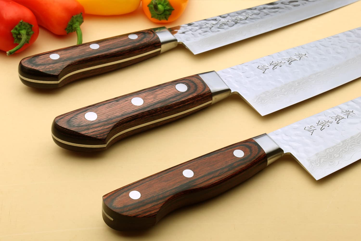 Yoshihiro VG-10 16 Layer Hammered Damascus Stainless Steel Chef Knife 6pc Set - MADE IN JAPAN