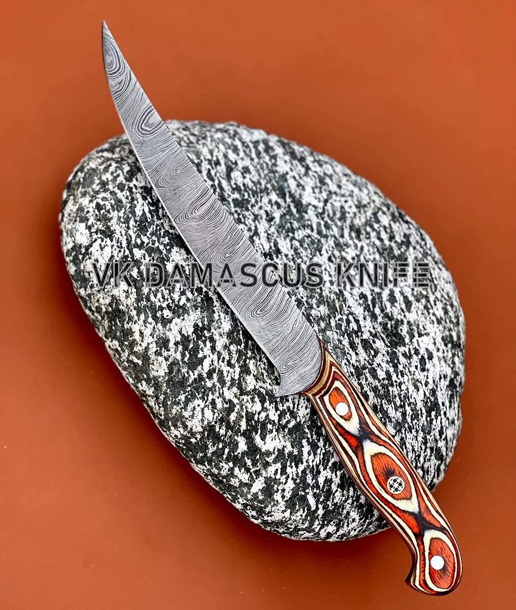 Damascus Boning Knife Fillet Knife 13" Handmade Thin Sharp Progessional Chef Kitchen Knives with Leather Sheath Wood Handle vk5524